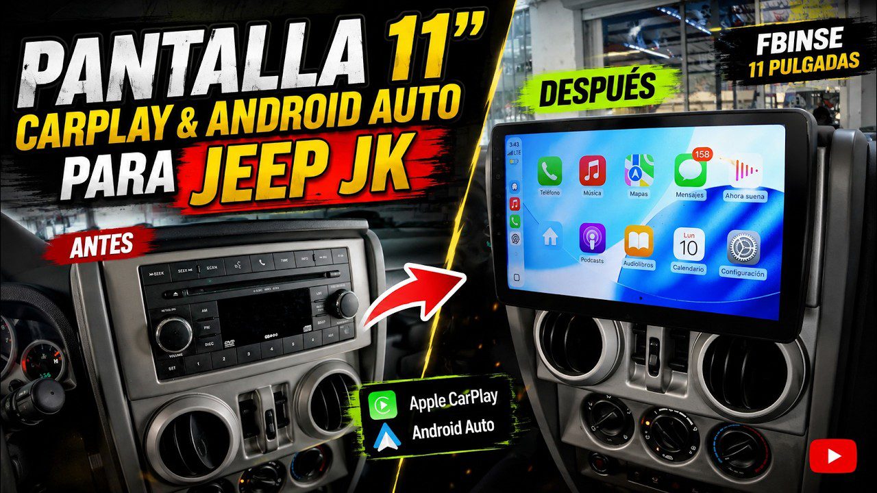 Instalación de la pantalla FBINSE de 10” para Jeep Wrangler, Dodge Ram (2009–2012), JK – Compass.